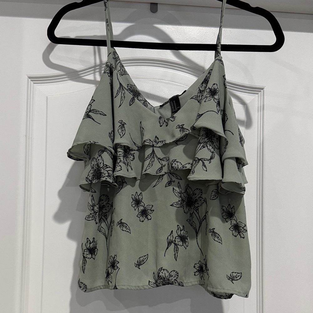Forever 21 Sage Green Floral Ruffle Cami